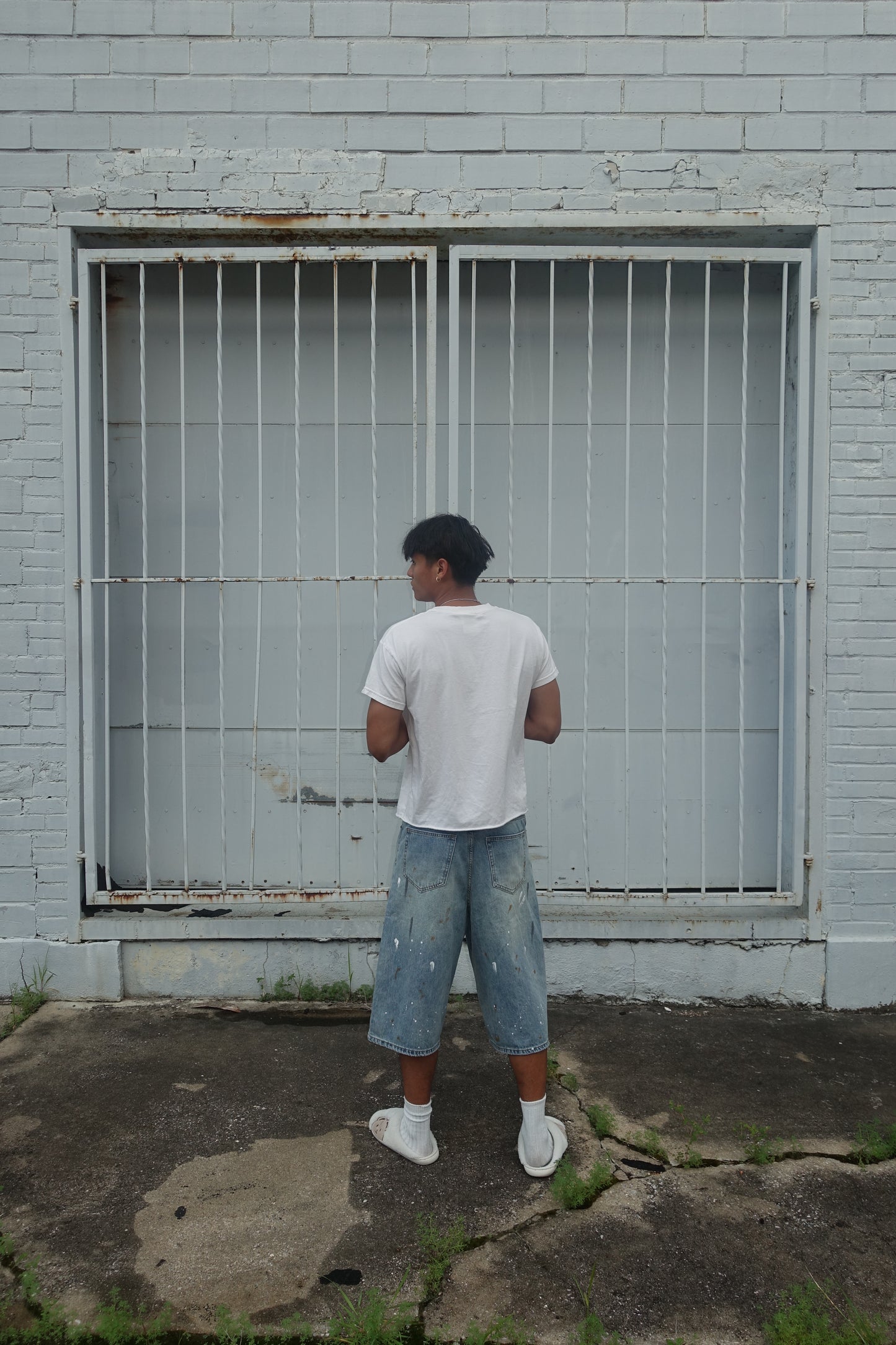 Paint Splatter Blue Baggy Long Jorts