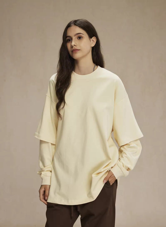 Cream Double Layered Long Sleeve Shirt - Kore Clothing