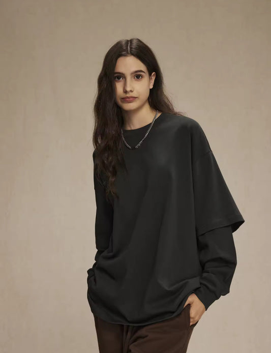 Faded Black Double Layered Long Sleeve Shirt - Kore Clothing