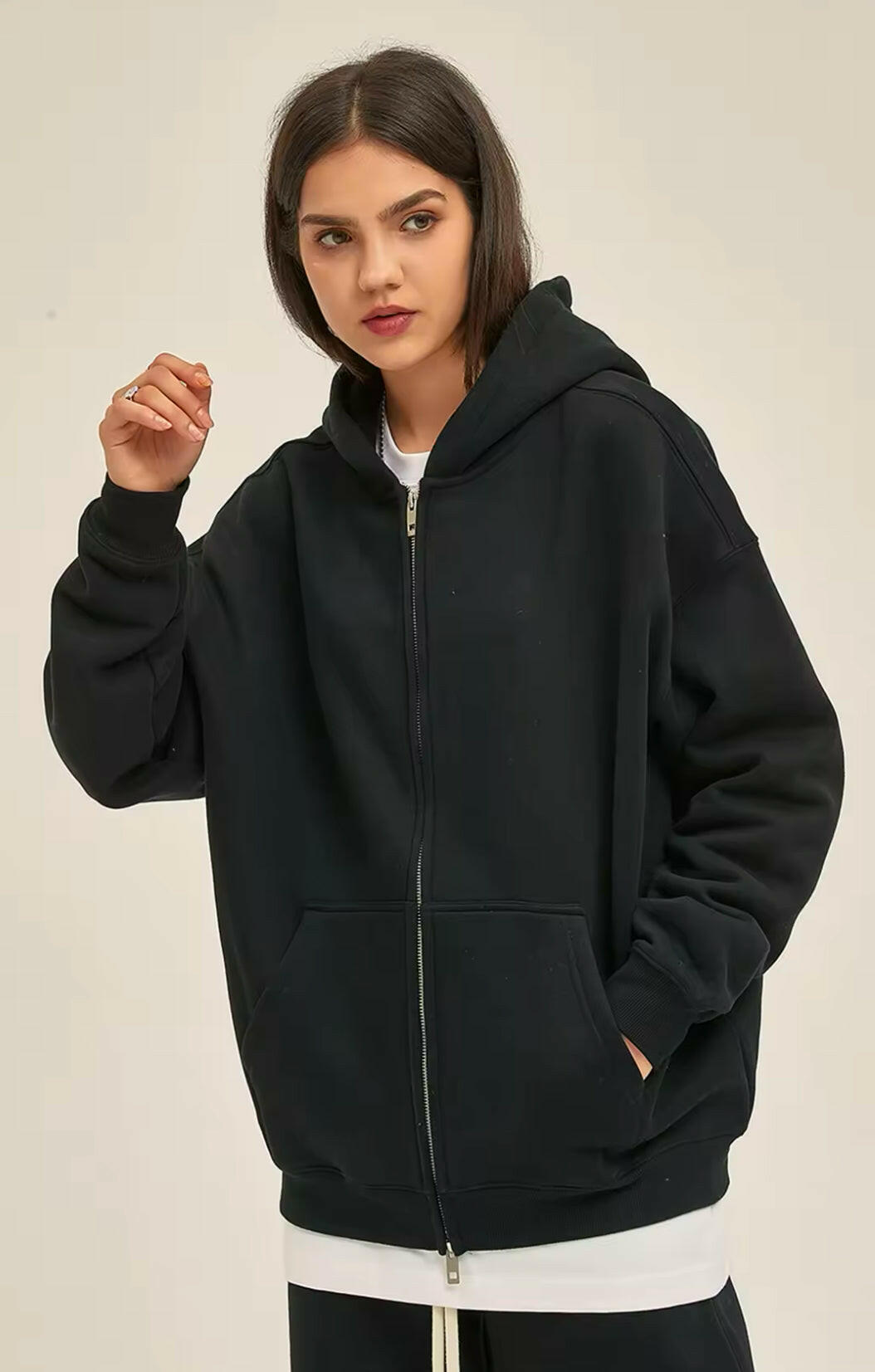 Black Double Zip Up Hoodie