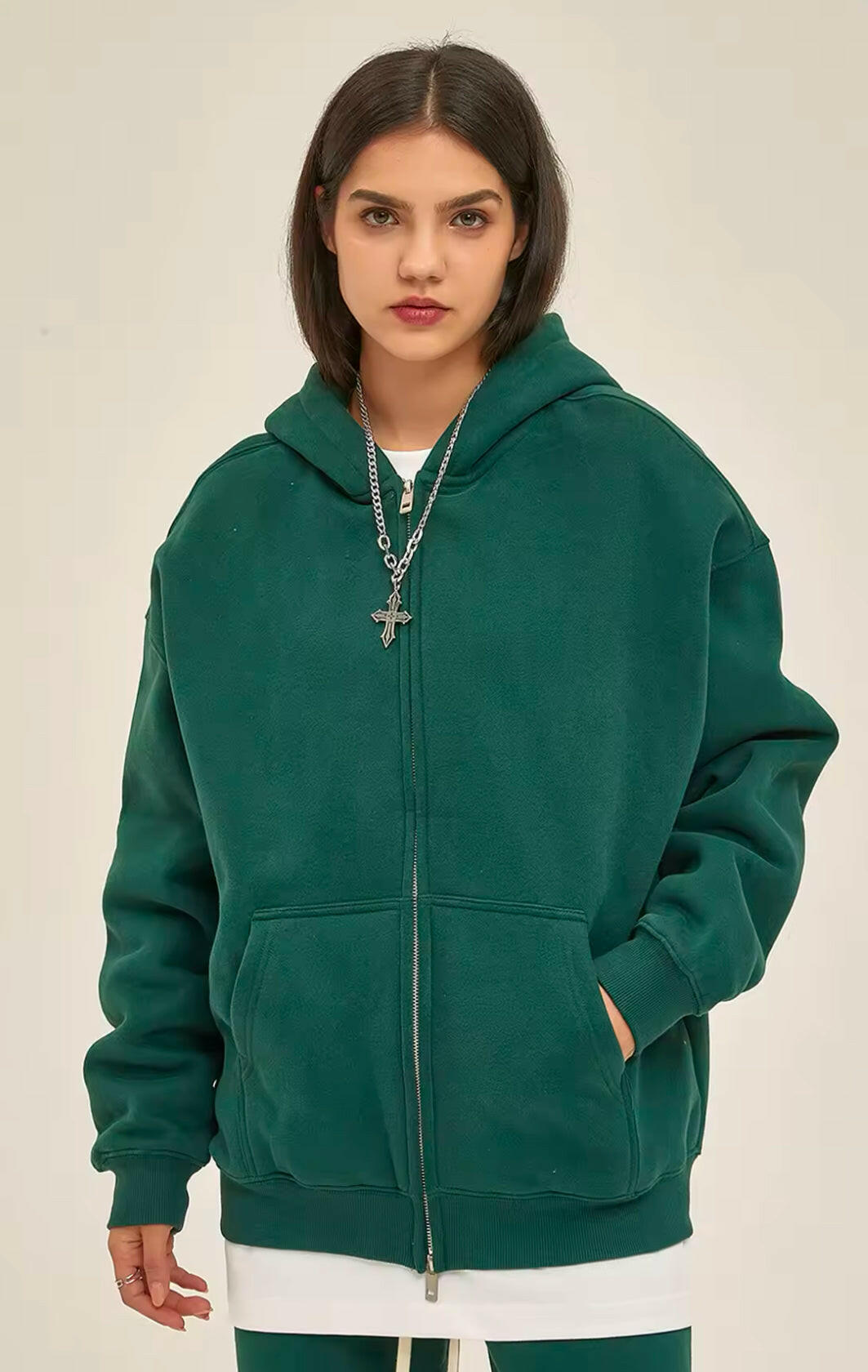 Dark Green Double Zip Up Hoodie
