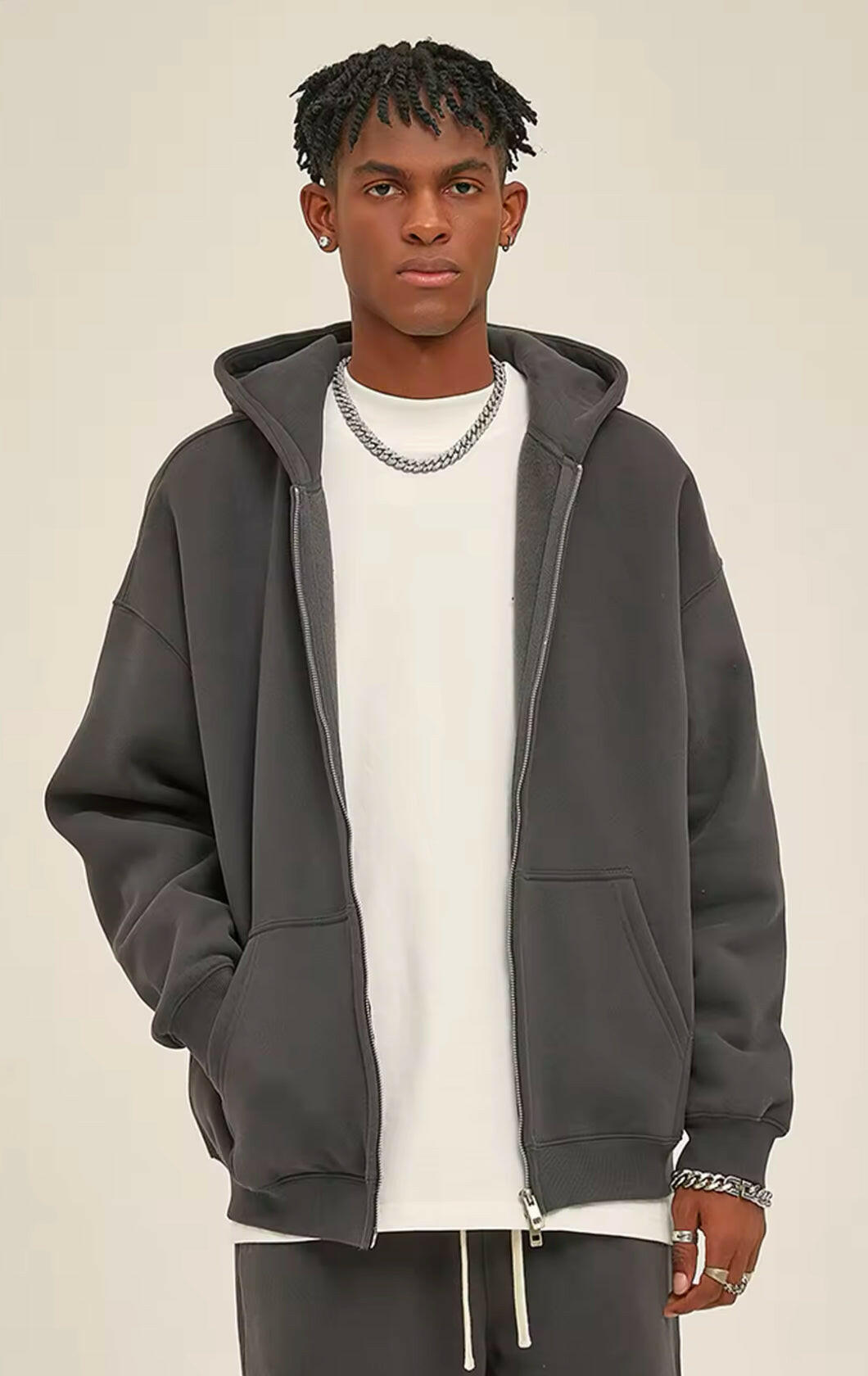 Charcoal Double Zip Up Hoodie