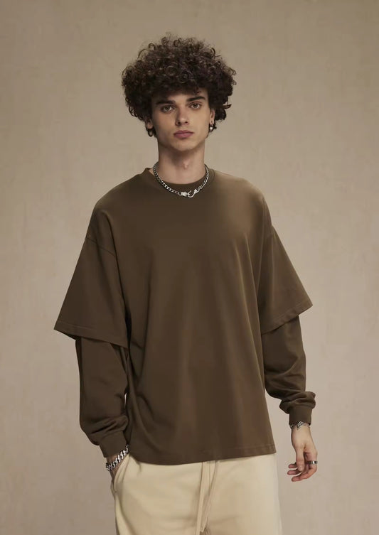 Brown Double Layered Long Sleeve Shirt - Kore Clothing