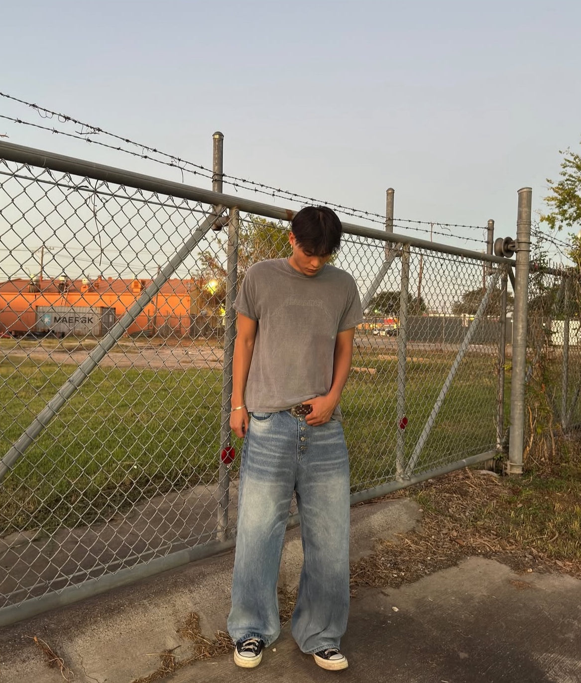 Faded Blue Button Fly Baggy Jeans