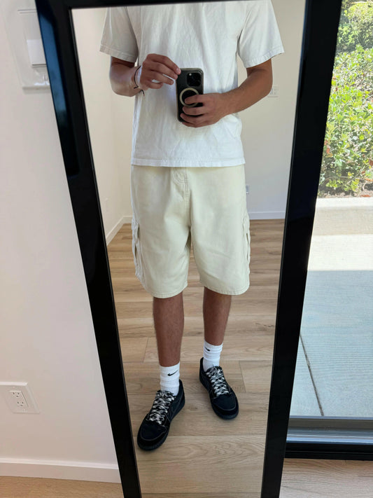 Beige Baggy Long Cargo Jorts Kore Clothing