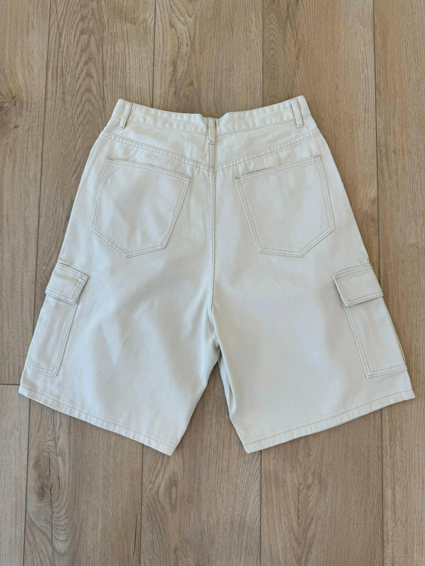 Beige Baggy Long Cargo Jorts Kore Clothing