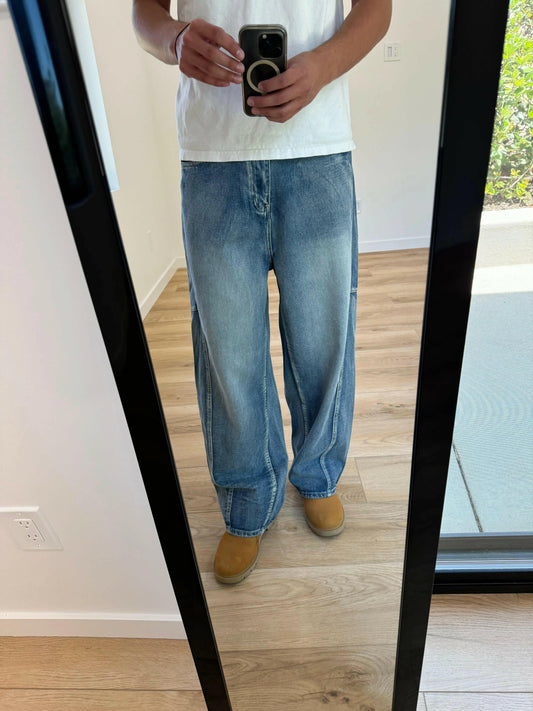 Blue Embroidered Baggy Jeans Kore Clothing