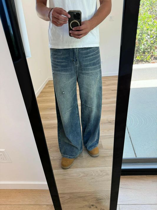 Blue-Gray Distressed Baggy Jeans Kore Clothing