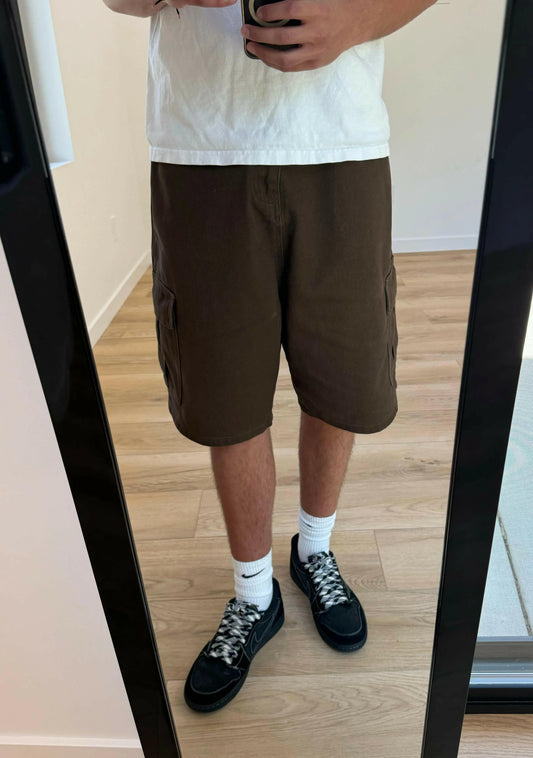 Chocolate Brown Baggy Long Cargo Jorts Kore Clothing