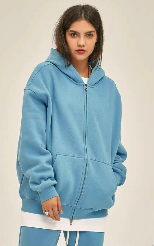 Light Blue Double Zip Up Hoodie