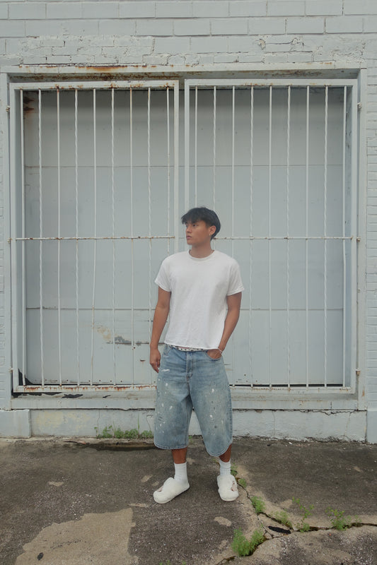 Paint Splatter Blue Baggy Long Jorts