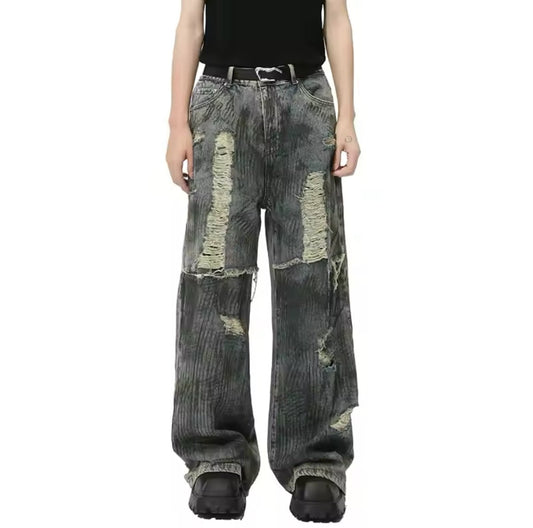 Blue Patchwork Baggy Jeans - Kore Clothing