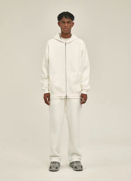 White Double Zip Up Hoodie - Kore Clothing