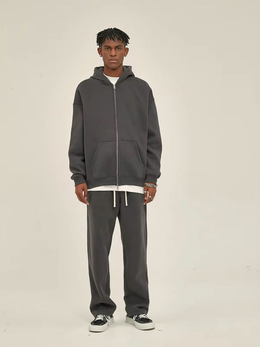 Gray Double Zip Up Hoodie - Kore Clothing