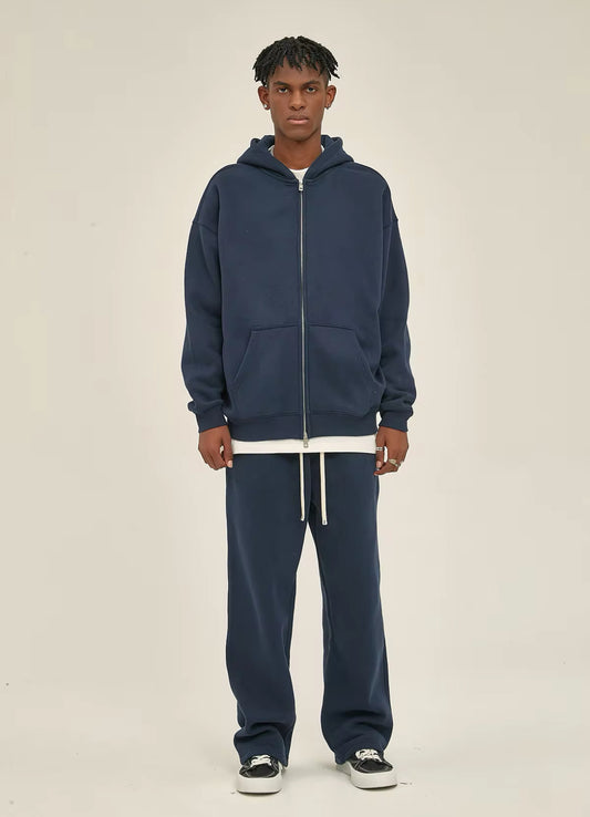 Navy Blue Double Zip Up Hoodie - Kore Clothing