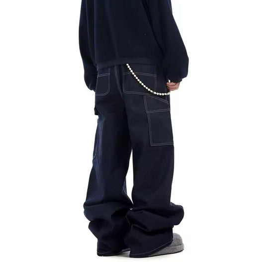 Raw Denim Double Knee Carpenter Baggy Jeans