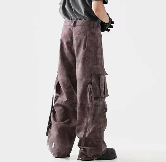 Burgundy Textured Cargo Pants