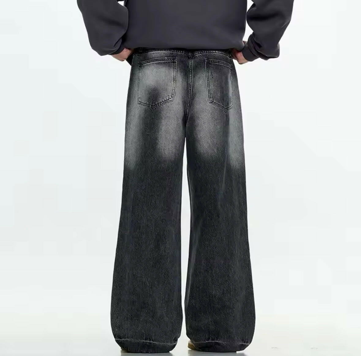 Black Whisker Faded Baggy Jeans