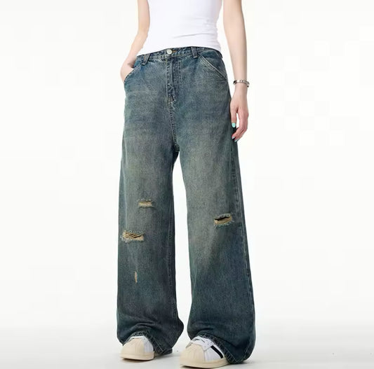 Distressed Blue Baggy Jeans