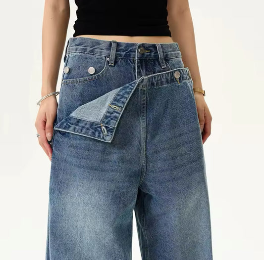 Blue Double Layer Baggy Jeans