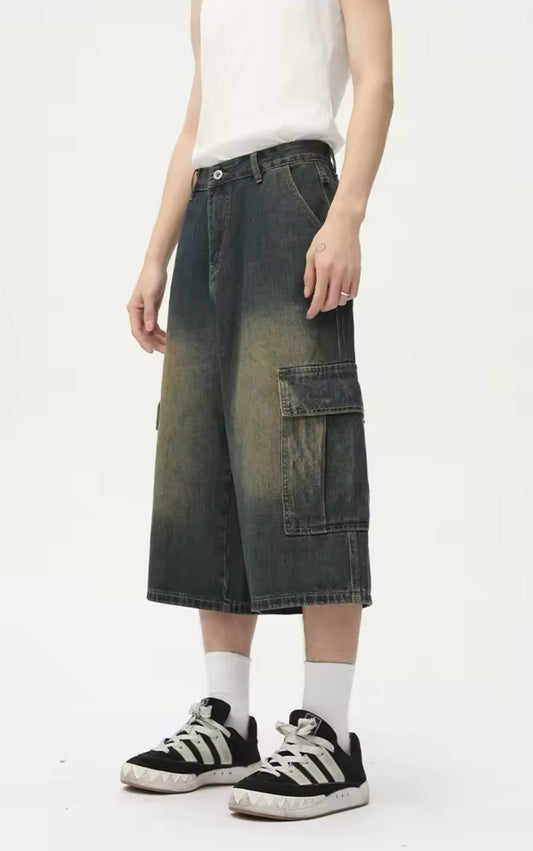 Navy Desert Wash Long Cargo Jorts
