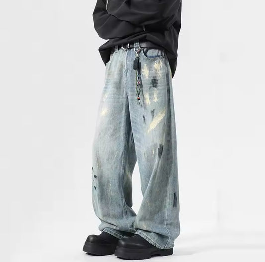 Painted Light Blue Baggy Jeans