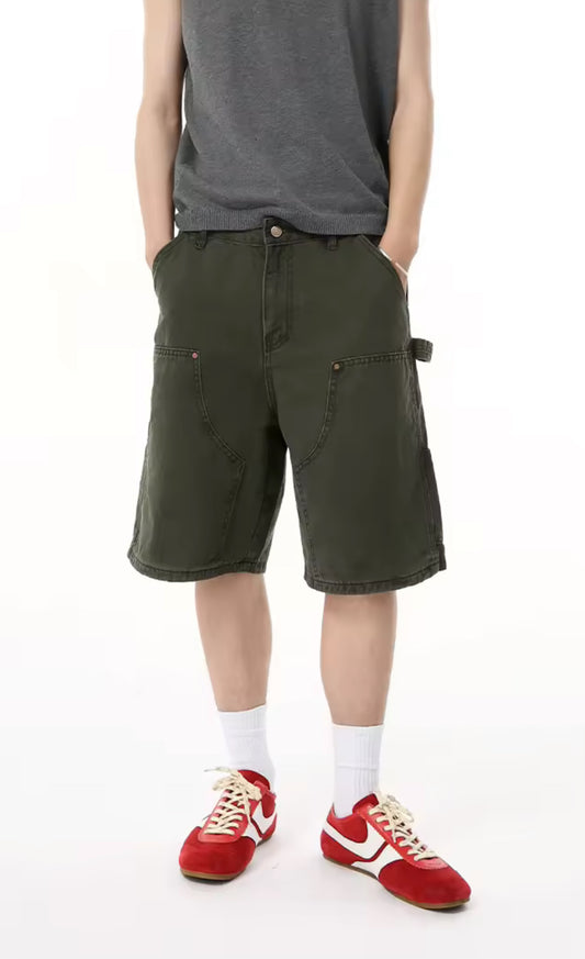 Army Green Double Knee Baggy Jorts