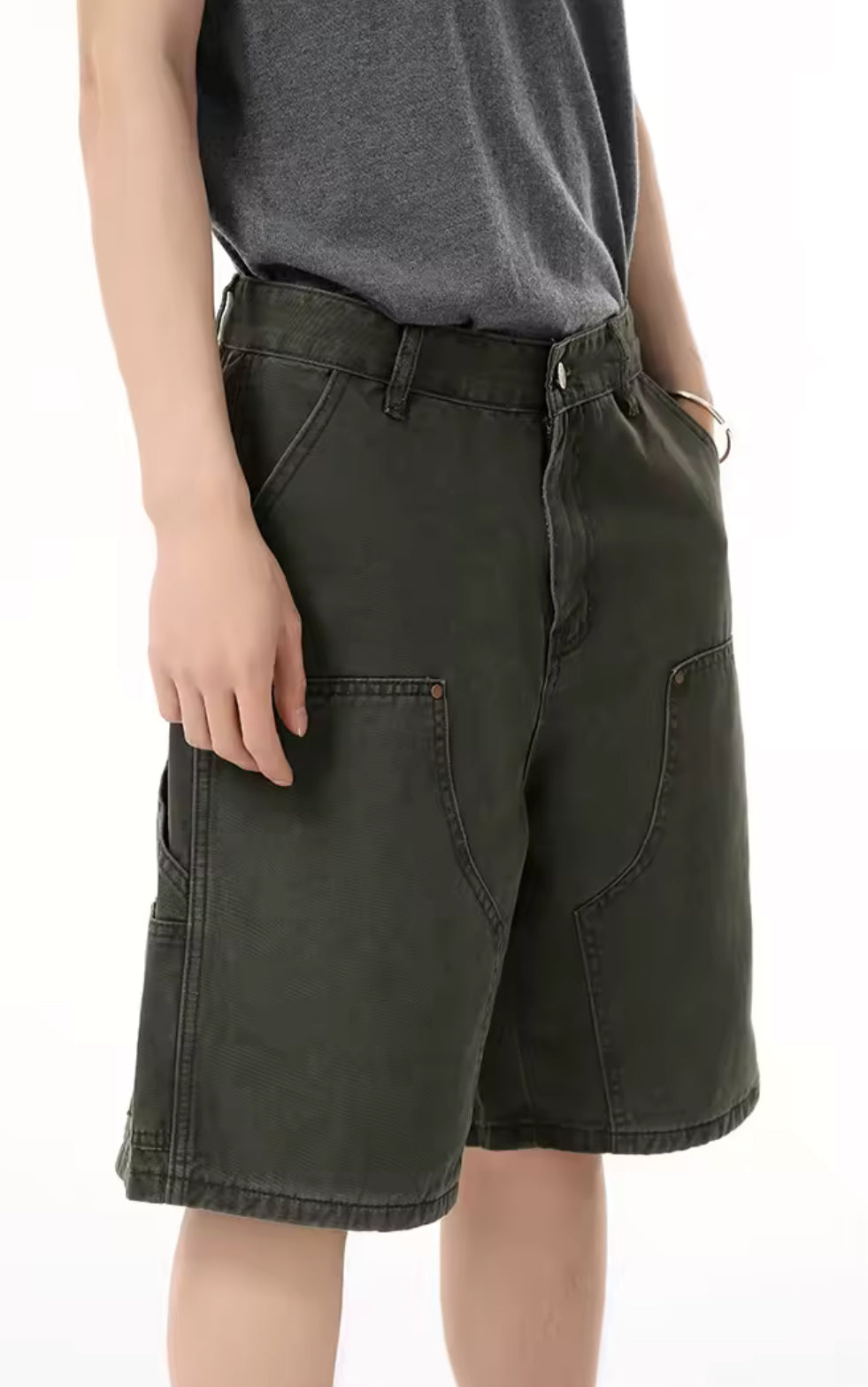 Army Green Double Knee Baggy Jorts