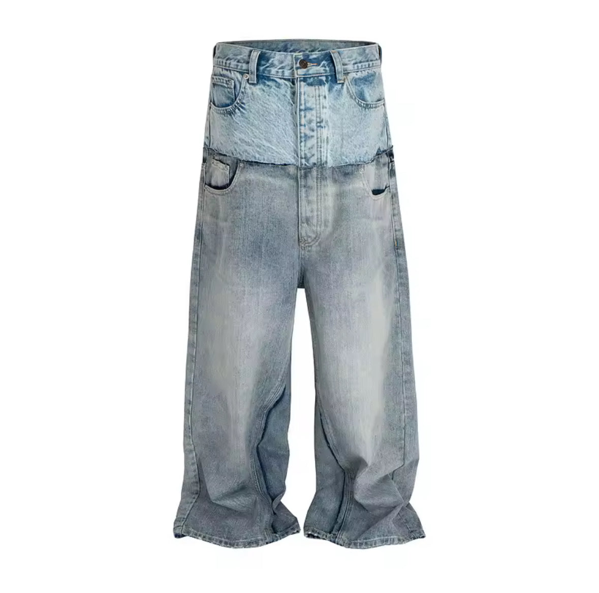 Blue Double Waisted Baggy Jeans - Fluenced