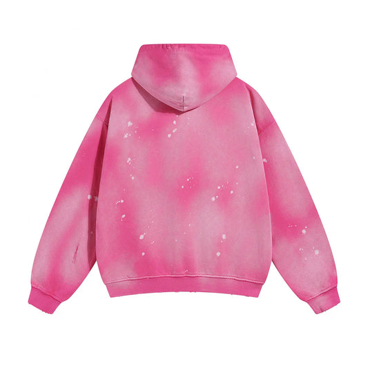 Pink Faded & Distressed Paint Splattered Hoodie