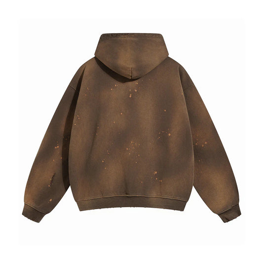 Brown Faded & Distressed Paint Splattered Hoodie