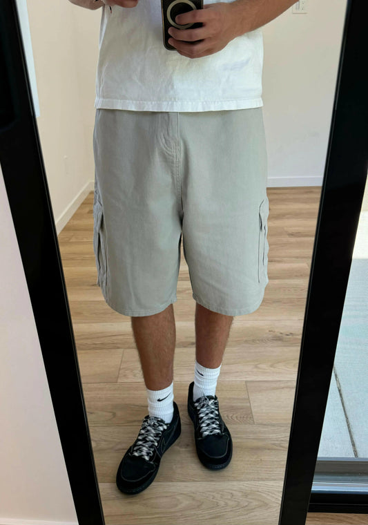 Light Gray Baggy Long Cargo Jorts Kore Clothing