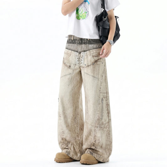 Graphic Belt & Laced Baggy Jeans