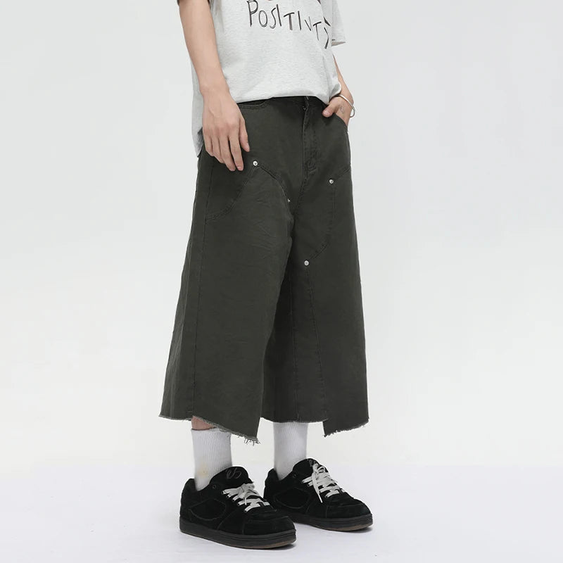 Raw Edge Double Knee Baggy Long Jorts