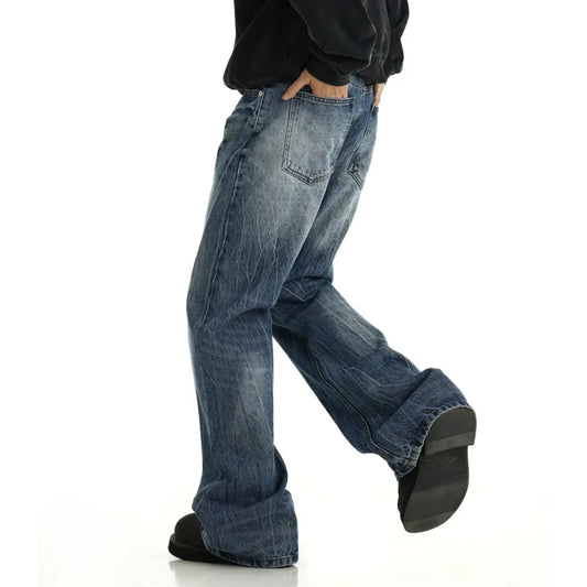 Cracked Blue Wide Leg Jeans