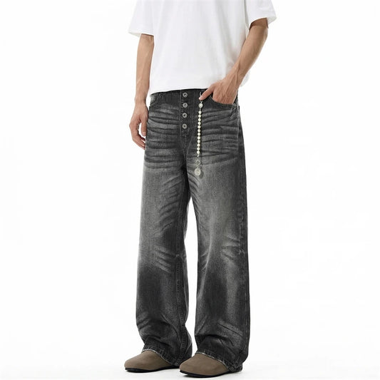 Faded Black Button Fly Baggy Jeans
