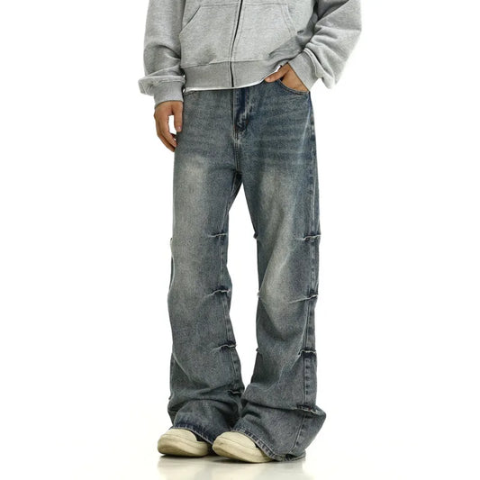 Faded Blue Scrunched Straight Leg Jeans