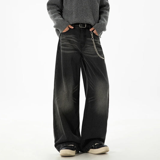 Whiskered Black Baggy Jeans