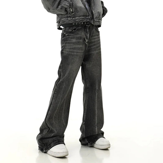 Whiskered Faded Black Straight Leg Jeans