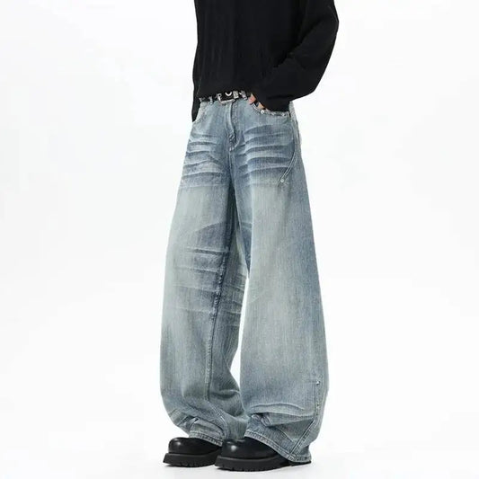 Light Blue Whiskered Baggy Jeans