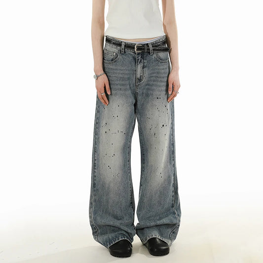 Blue-Gray Paint Splatter Gray Baggy Jeans