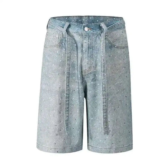 Rhinestone Built In Belt Baggy Jorts
