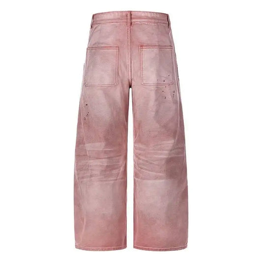 Pink Distressed Double Knee Baggy Jeans