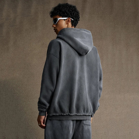 Faded & Distressed Double Zip Up Hoodie