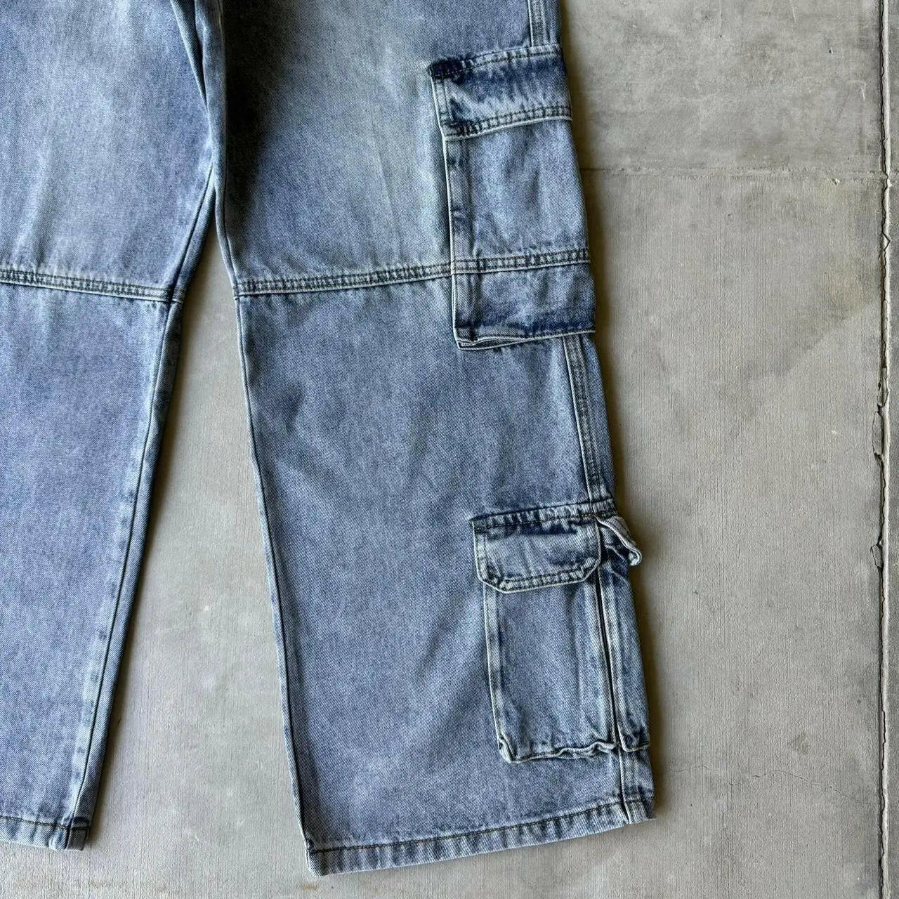Washed Light Blue Straight Leg Cargos Kore Clothing