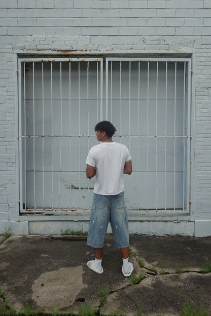 Paint Splatter Blue Baggy Long Jorts