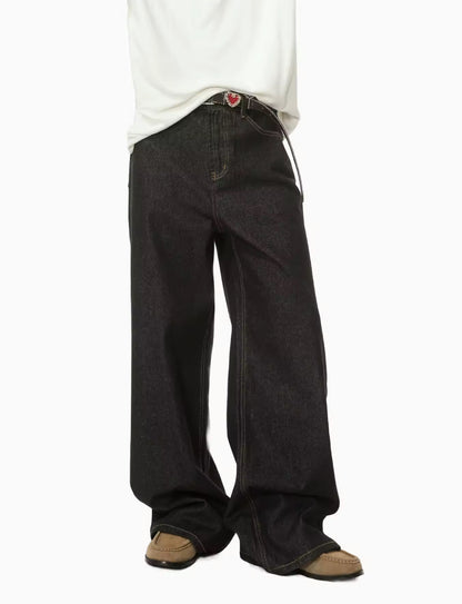 Black Raw Denim Baggy Jeans