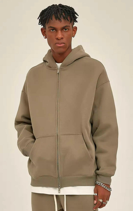 Stone Double Zip Up Hoodie