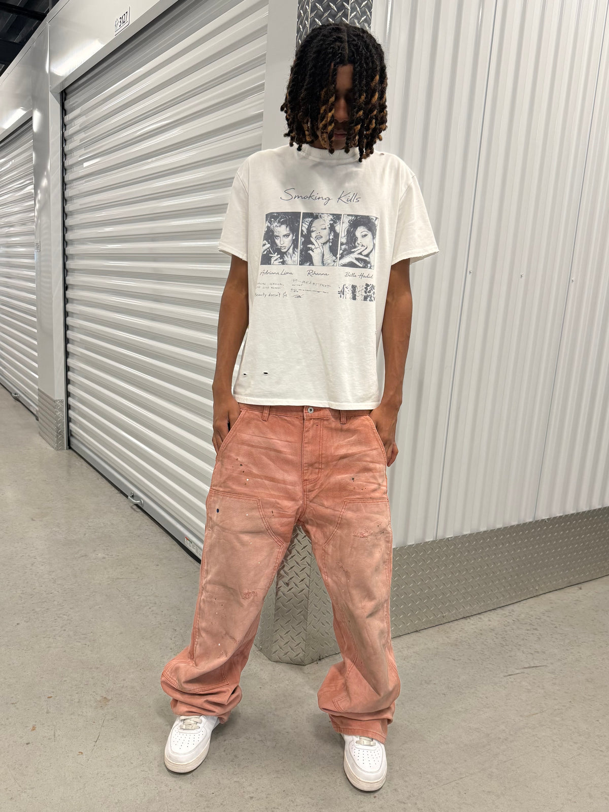 Pink Distressed Double Knee Baggy Jeans