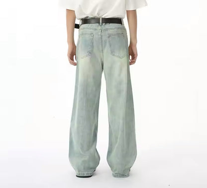 Light Blue Embroidered Baggy Jeans - Kore Clothing